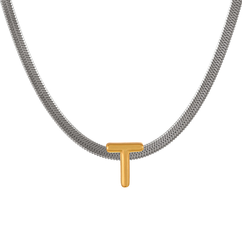 A Titanium Steel Snake Bone Chain 26 Letters Necklace