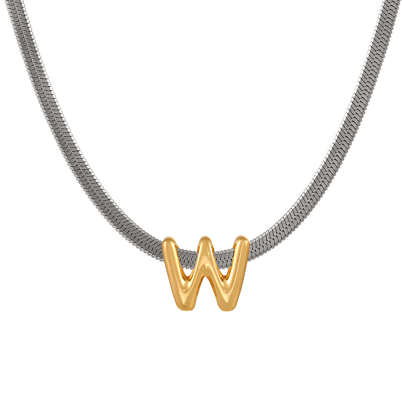 A Titanium Steel Snake Bone Chain 26 Letters Necklace