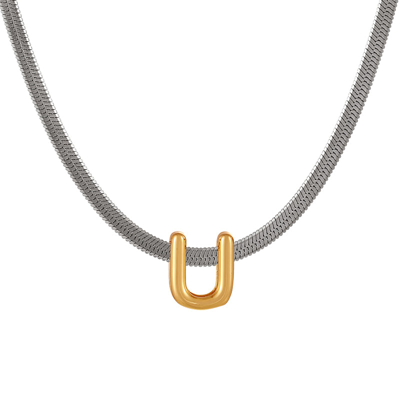 A Titanium Steel Snake Bone Chain 26 Letters Necklace