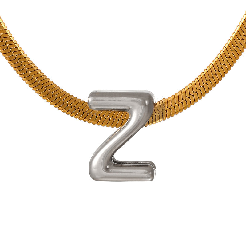 A Titanium Steel Snake Bone Chain 26 Letters Necklace