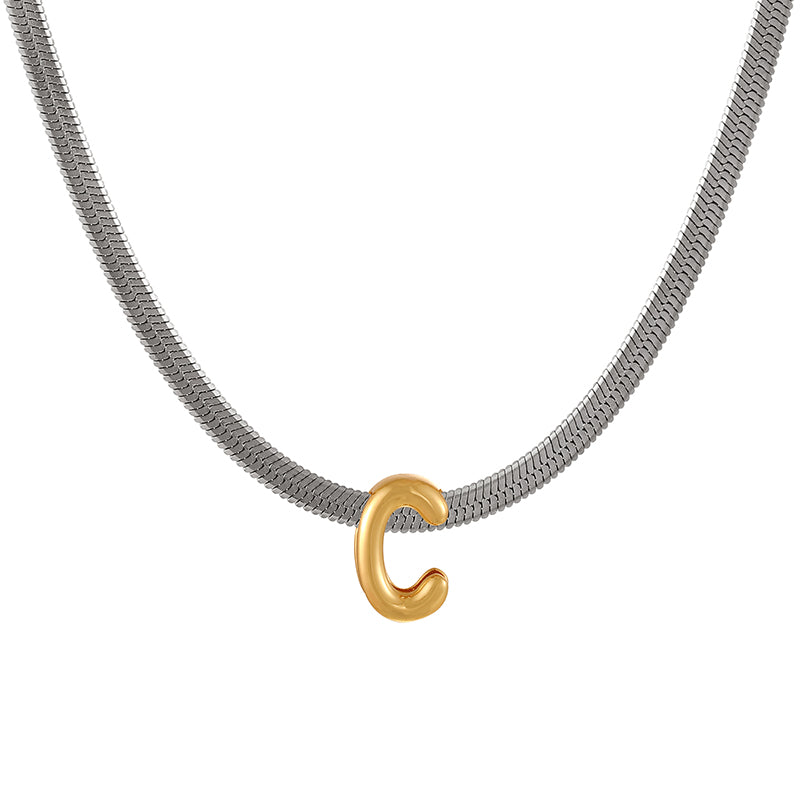 A Titanium Steel Snake Bone Chain 26 Letters Necklace