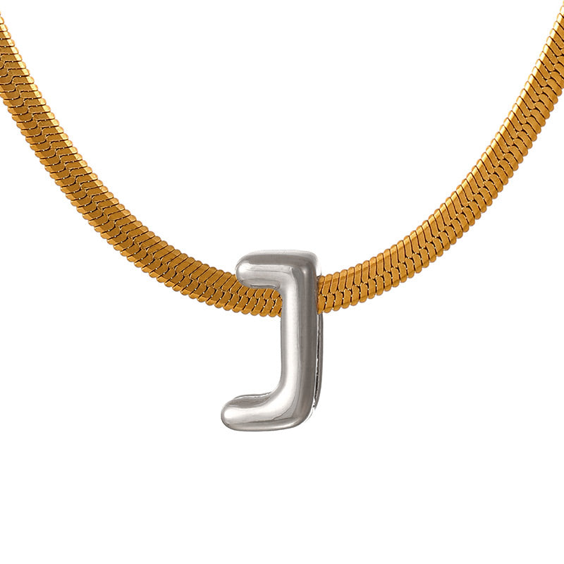 A Titanium Steel Snake Bone Chain 26 Letters Necklace