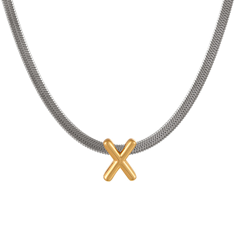 A Titanium Steel Snake Bone Chain 26 Letters Necklace