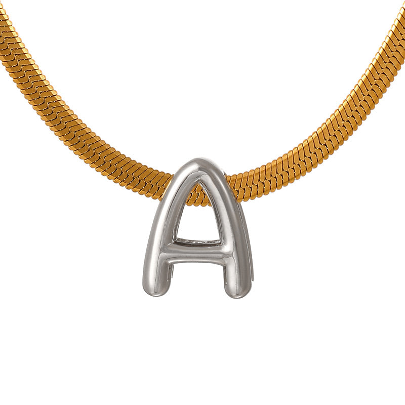 A Titanium Steel Snake Bone Chain 26 Letters Necklace