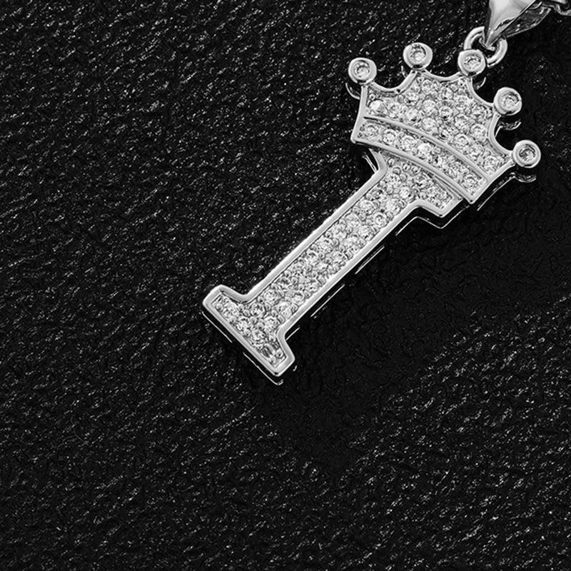 A (single Pendant) Gold Brass And Diamond-encrusted Crown Pendant With The Letters 26 (without Chain)