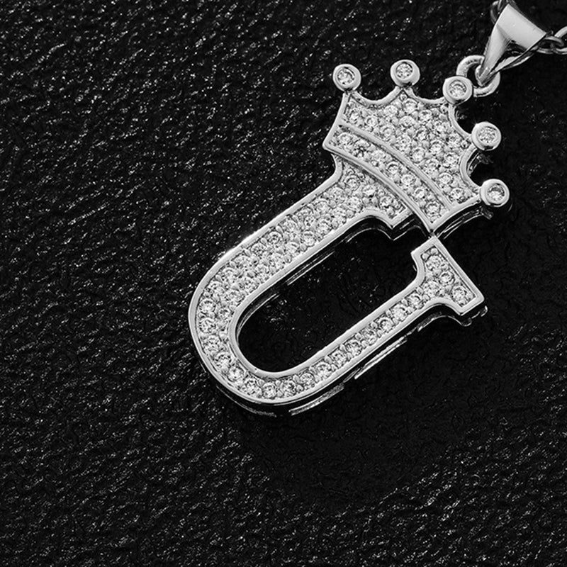 A (single Pendant) Gold Brass And Diamond-encrusted Crown Pendant With The Letters 26 (without Chain)