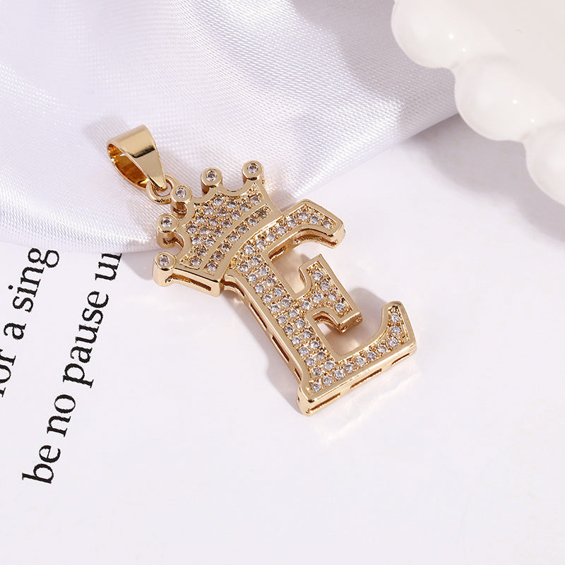 A (single Pendant) Gold Brass And Diamond-encrusted Crown Pendant With The Letters 26 (without Chain)