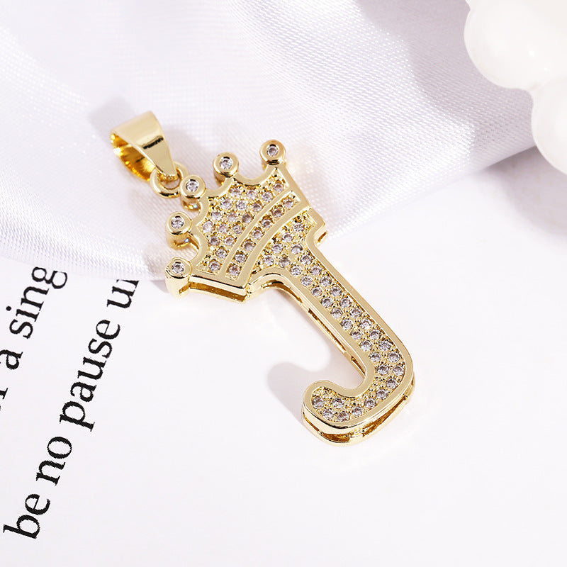A (single Pendant) Gold Brass And Diamond-encrusted Crown Pendant With The Letters 26 (without Chain)