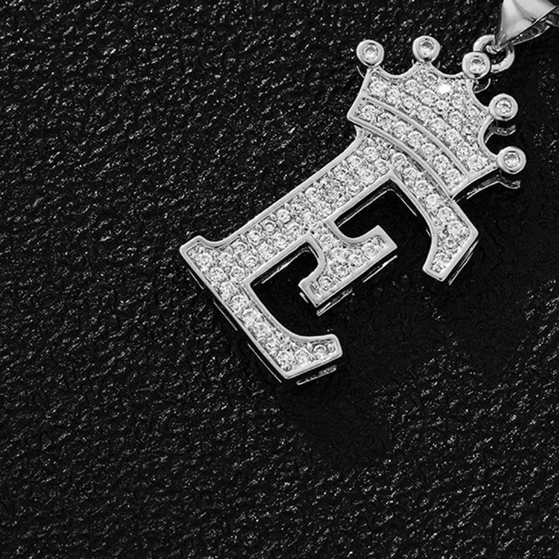 A (single Pendant) Gold Brass And Diamond-encrusted Crown Pendant With The Letters 26 (without Chain)
