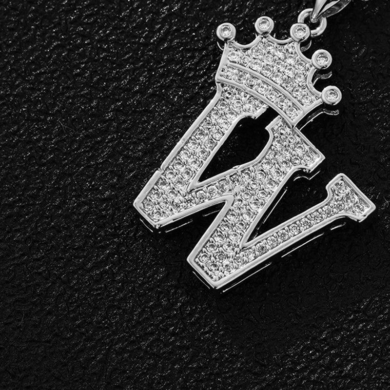 A (single Pendant) Gold Brass And Diamond-encrusted Crown Pendant With The Letters 26 (without Chain)