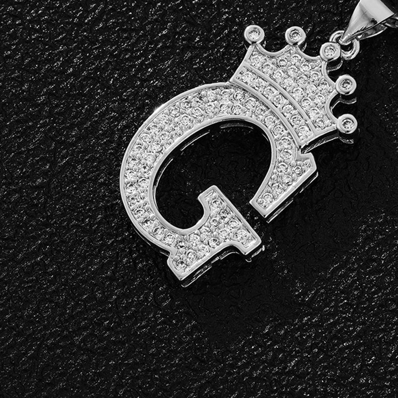 A (single Pendant) Gold Brass And Diamond-encrusted Crown Pendant With The Letters 26 (without Chain)