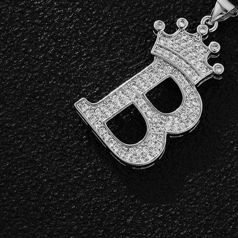 A (single Pendant) Gold Brass And Diamond-encrusted Crown Pendant With The Letters 26 (without Chain)