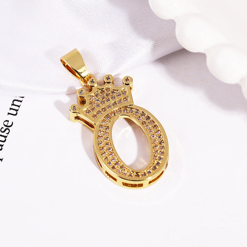 A (single Pendant) Gold Brass And Diamond-encrusted Crown Pendant With The Letters 26 (without Chain)