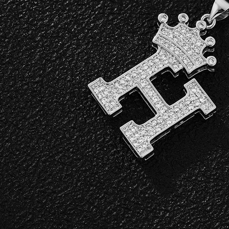 A (single Pendant) Gold Brass And Diamond-encrusted Crown Pendant With The Letters 26 (without Chain)