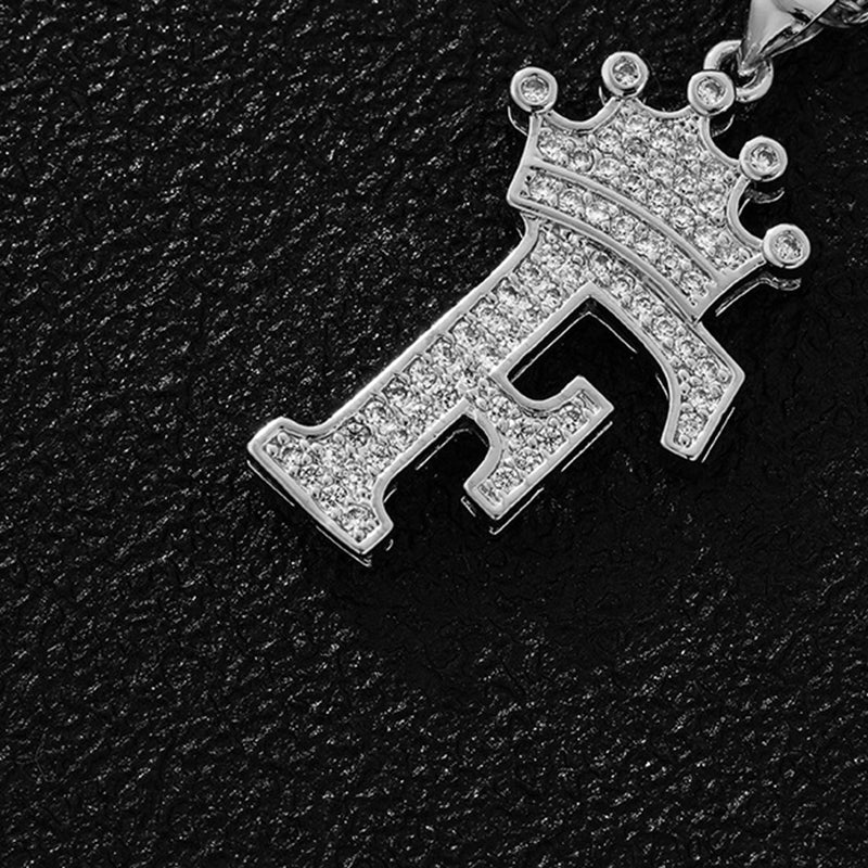 A (single Pendant) Gold Brass And Diamond-encrusted Crown Pendant With The Letters 26 (without Chain)