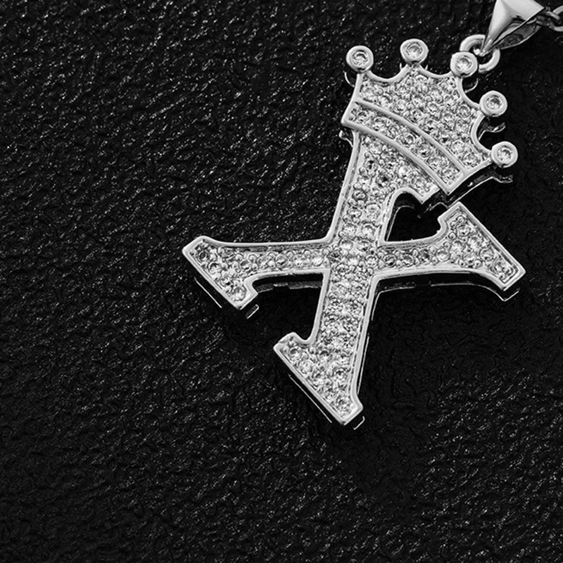 A (single Pendant) Gold Brass And Diamond-encrusted Crown Pendant With The Letters 26 (without Chain)