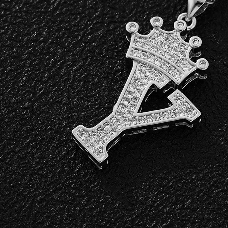 A (single Pendant) Gold Brass And Diamond-encrusted Crown Pendant With The Letters 26 (without Chain)