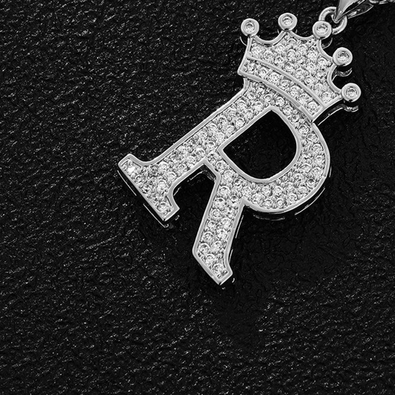 A (single Pendant) Gold Brass And Diamond-encrusted Crown Pendant With The Letters 26 (without Chain)