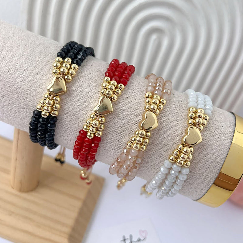 A-black Copper Heart Beaded Multi-layer Crystal Braided Bracelet