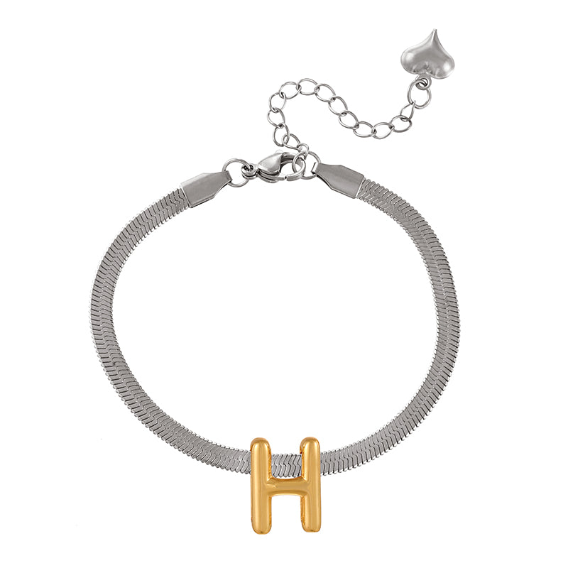 A-gold Titanium Steel 26 Letter Color Matching Snake Bone Chain Bracelet