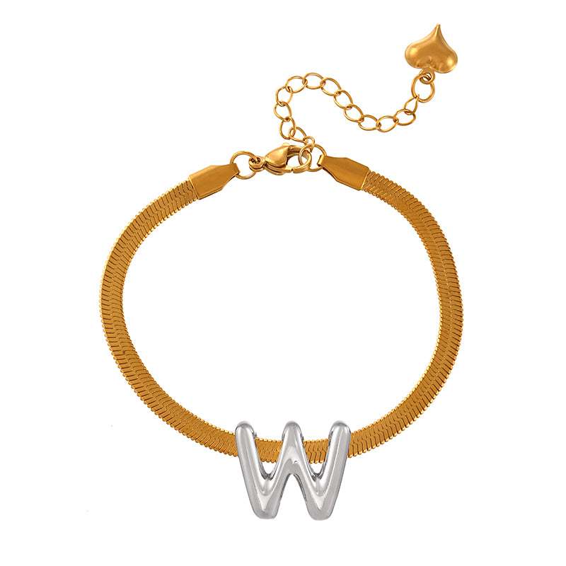 A-gold Titanium Steel 26 Letter Color Matching Snake Bone Chain Bracelet