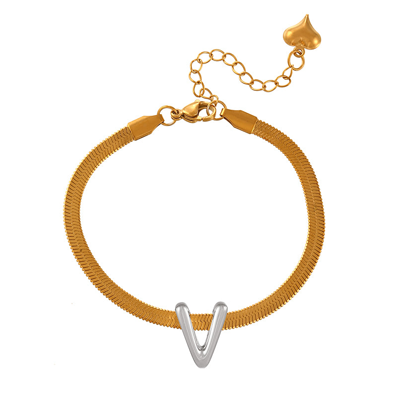 A-gold Titanium Steel 26 Letter Color Matching Snake Bone Chain Bracelet