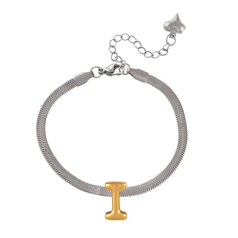 A-gold Titanium Steel 26 Letter Color Matching Snake Bone Chain Bracelet