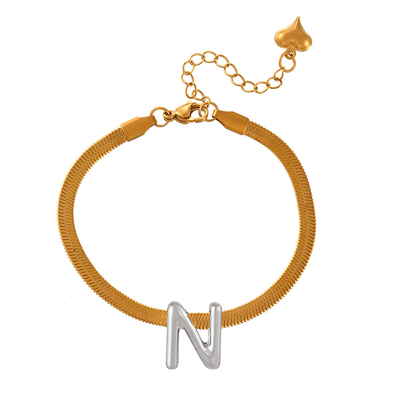 A-gold Titanium Steel 26 Letter Color Matching Snake Bone Chain Bracelet