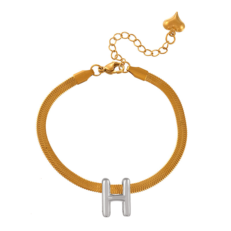 A-gold Titanium Steel 26 Letter Color Matching Snake Bone Chain Bracelet