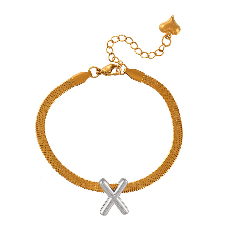 A-gold Titanium Steel 26 Letter Color Matching Snake Bone Chain Bracelet