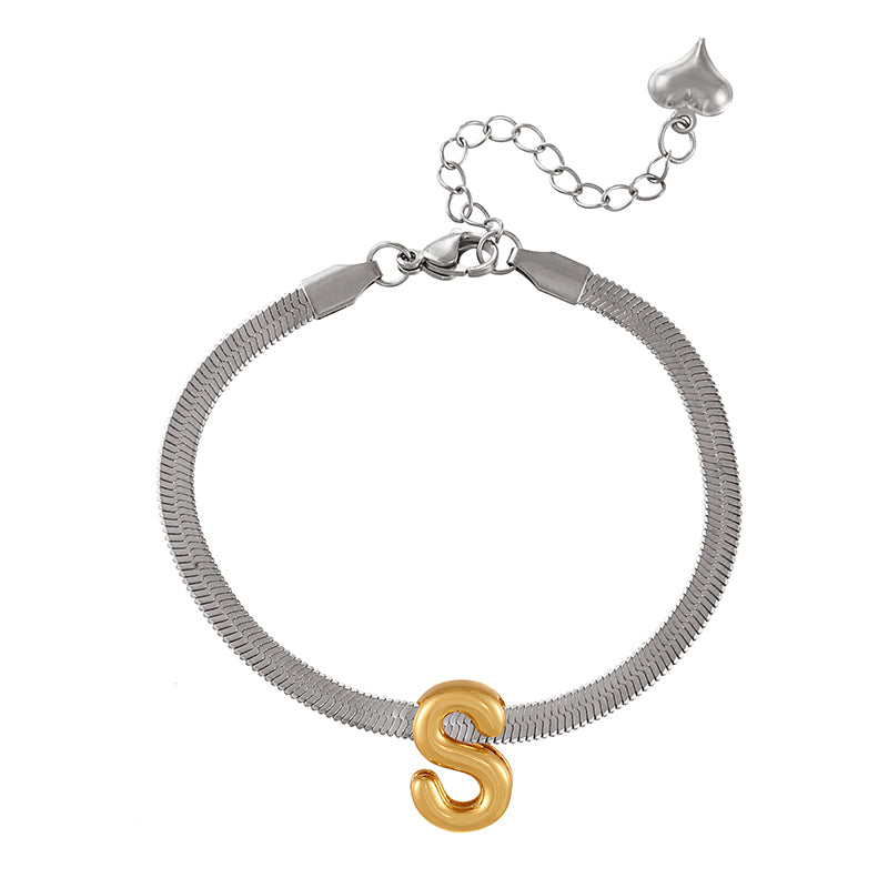 A-gold Titanium Steel 26 Letter Color Matching Snake Bone Chain Bracelet