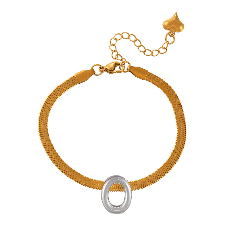 A-gold Titanium Steel 26 Letter Color Matching Snake Bone Chain Bracelet