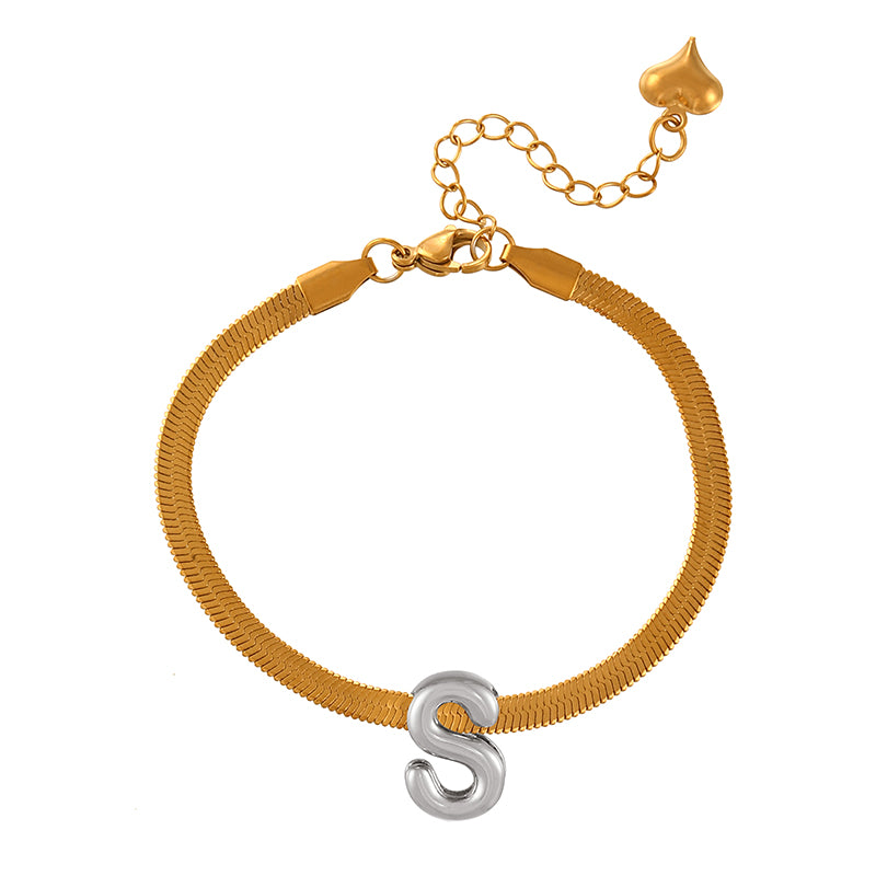 A-gold Titanium Steel 26 Letter Color Matching Snake Bone Chain Bracelet