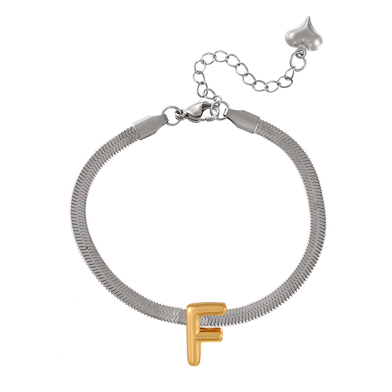 A-gold Titanium Steel 26 Letter Color Matching Snake Bone Chain Bracelet