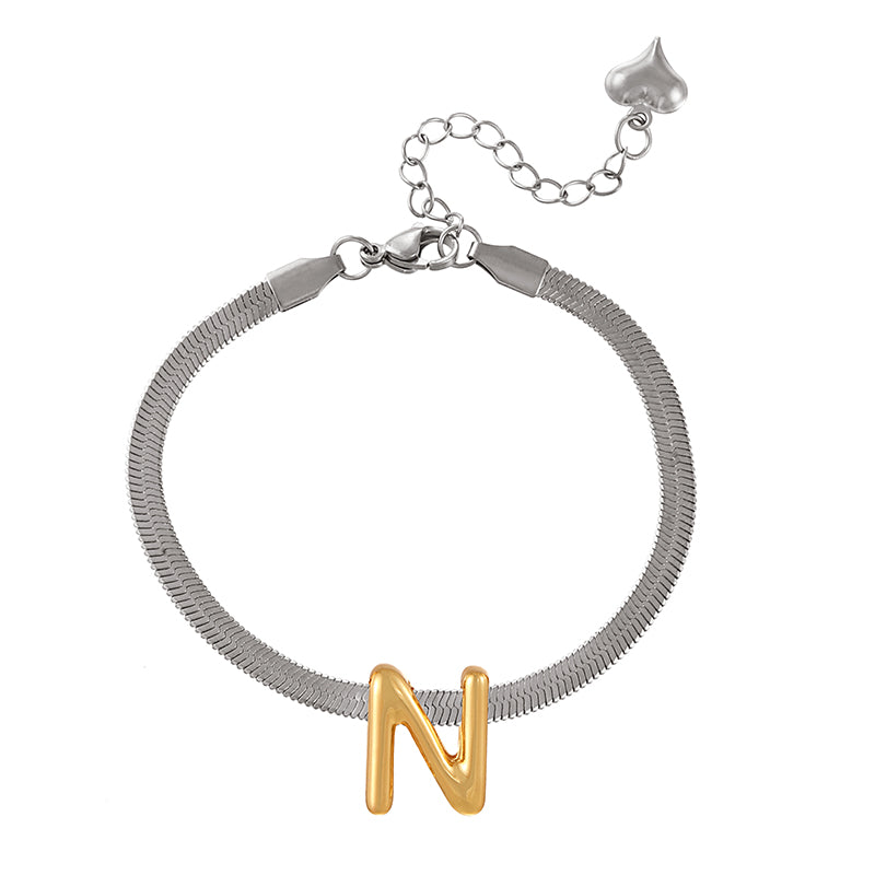 A-gold Titanium Steel 26 Letter Color Matching Snake Bone Chain Bracelet