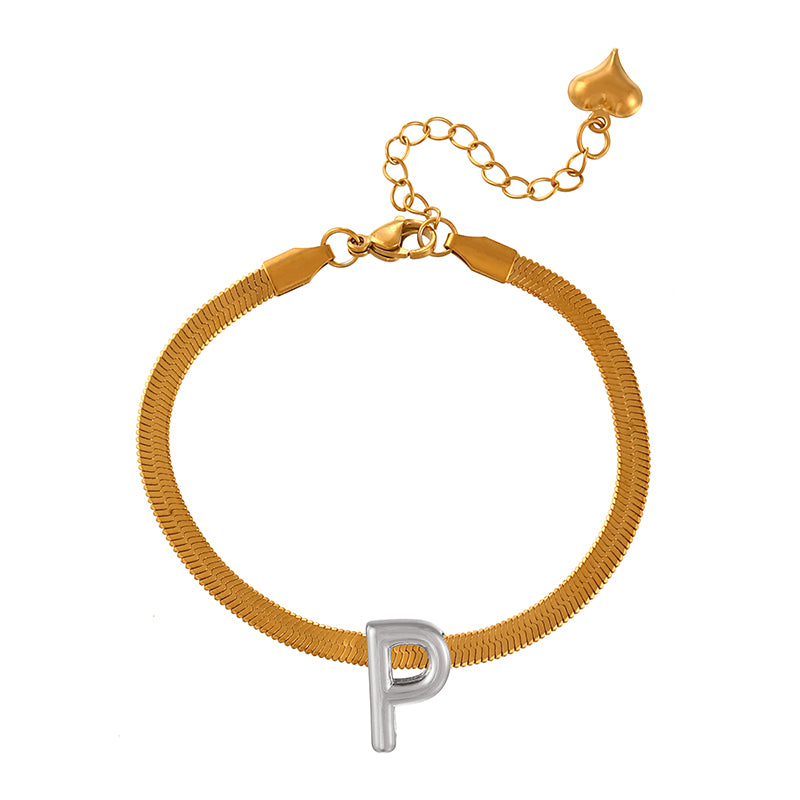 A-gold Titanium Steel 26 Letter Color Matching Snake Bone Chain Bracelet