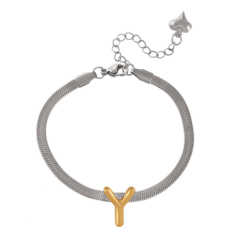 A-gold Titanium Steel 26 Letter Color Matching Snake Bone Chain Bracelet