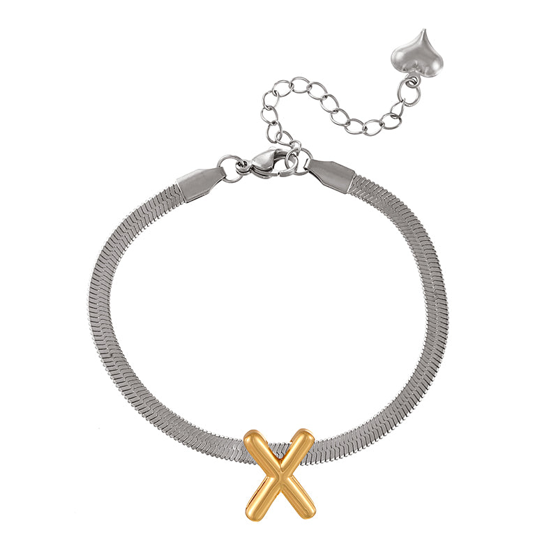 A-gold Titanium Steel 26 Letter Color Matching Snake Bone Chain Bracelet