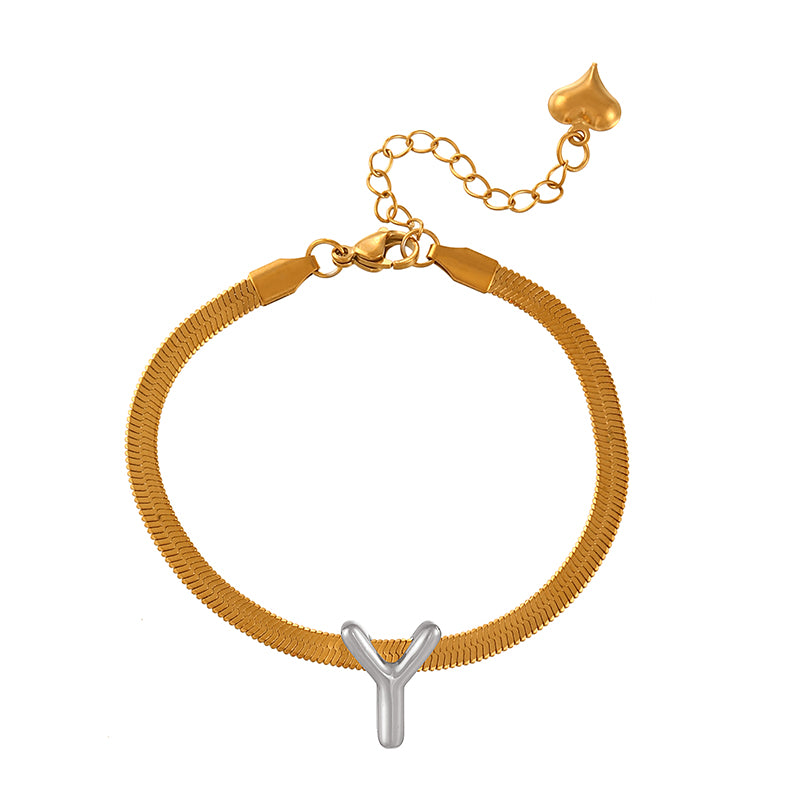A-gold Titanium Steel 26 Letter Color Matching Snake Bone Chain Bracelet