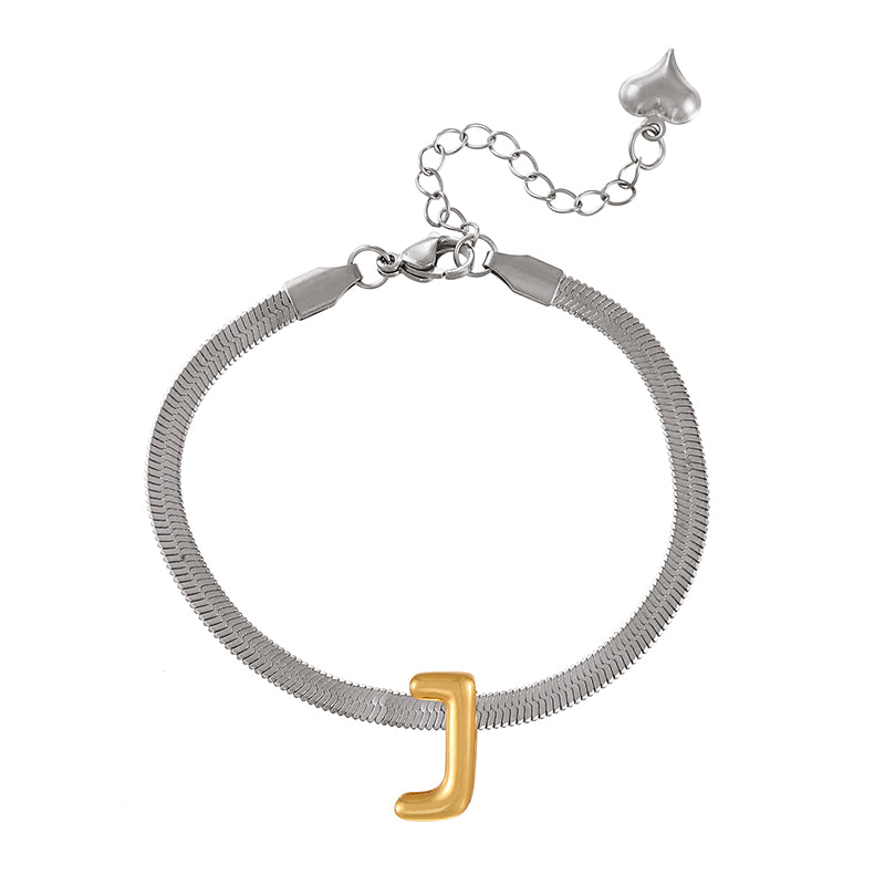 A-gold Titanium Steel 26 Letter Color Matching Snake Bone Chain Bracelet
