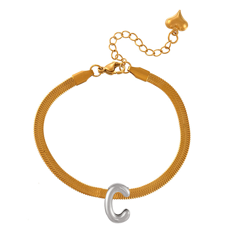 A-gold Titanium Steel 26 Letter Color Matching Snake Bone Chain Bracelet
