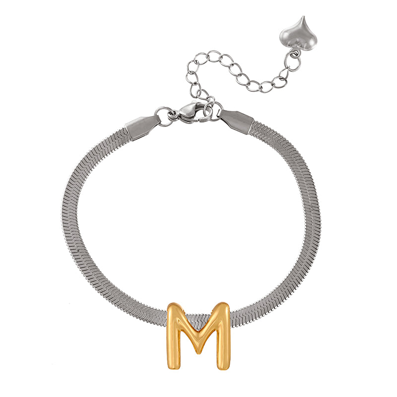 A-gold Titanium Steel 26 Letter Color Matching Snake Bone Chain Bracelet