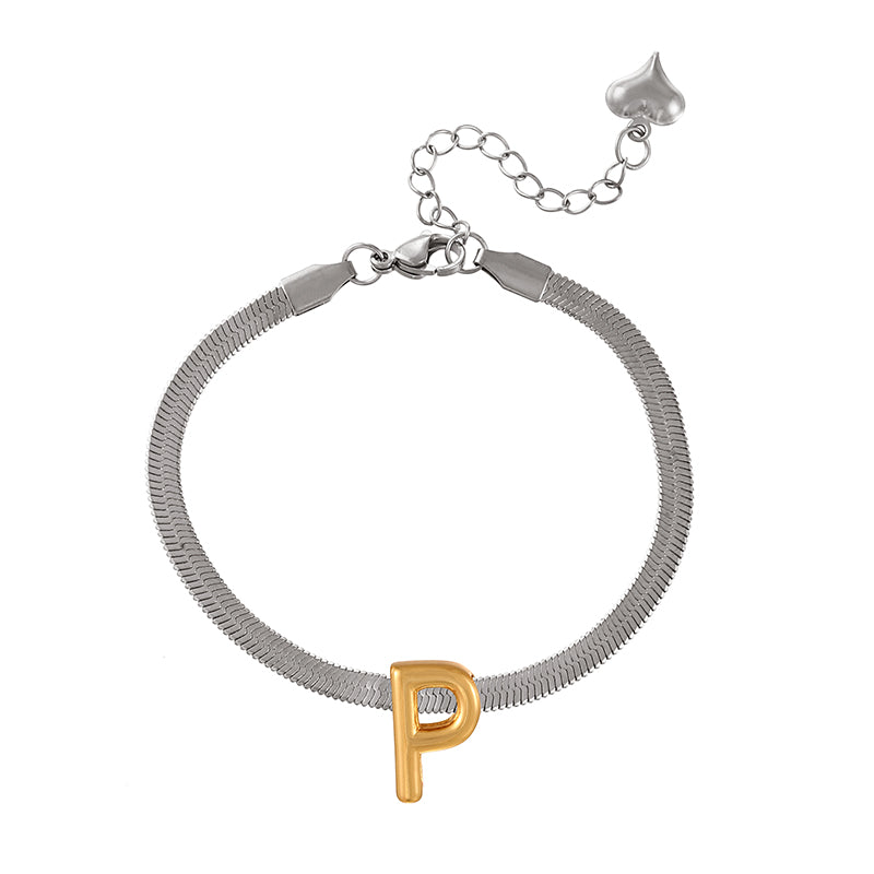 A-gold Titanium Steel 26 Letter Color Matching Snake Bone Chain Bracelet