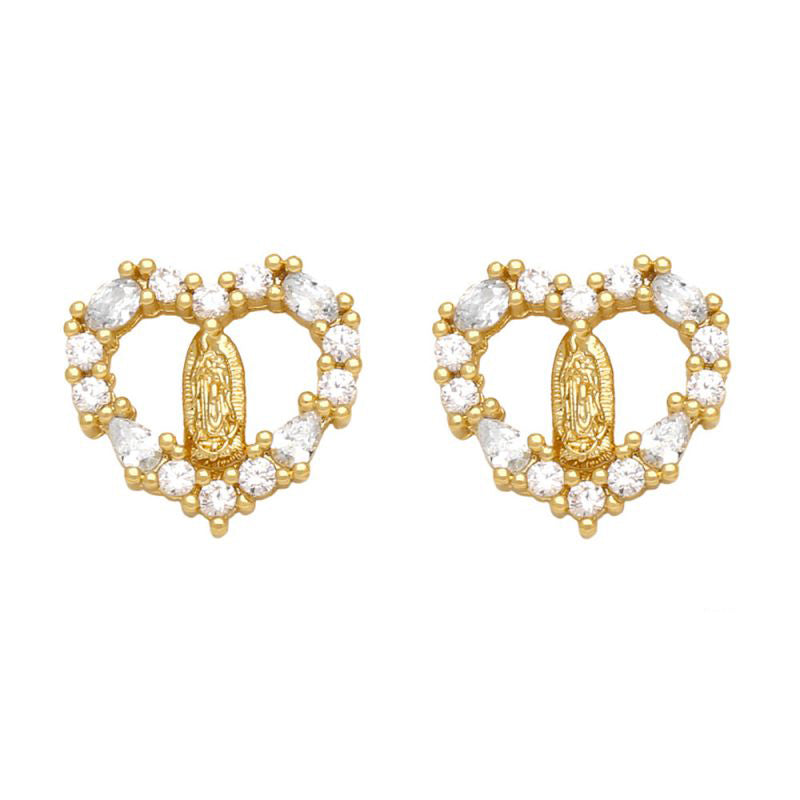 Fashion A Copper Inlaid Zirconium Virgin Mary Oval Stud Earrings