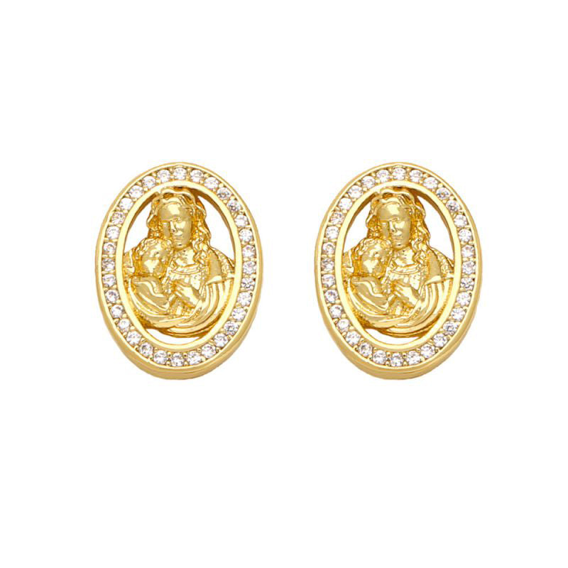 Fashion A Copper Diamond Geometric Madonna Stud Earrings