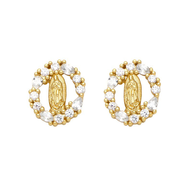 Fashion A Copper Diamond Geometric Madonna Stud Earrings