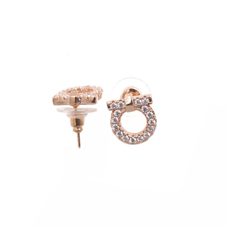 Fashion Silver Gold-plated Copper Geometric Round Stud Earrings With Diamonds