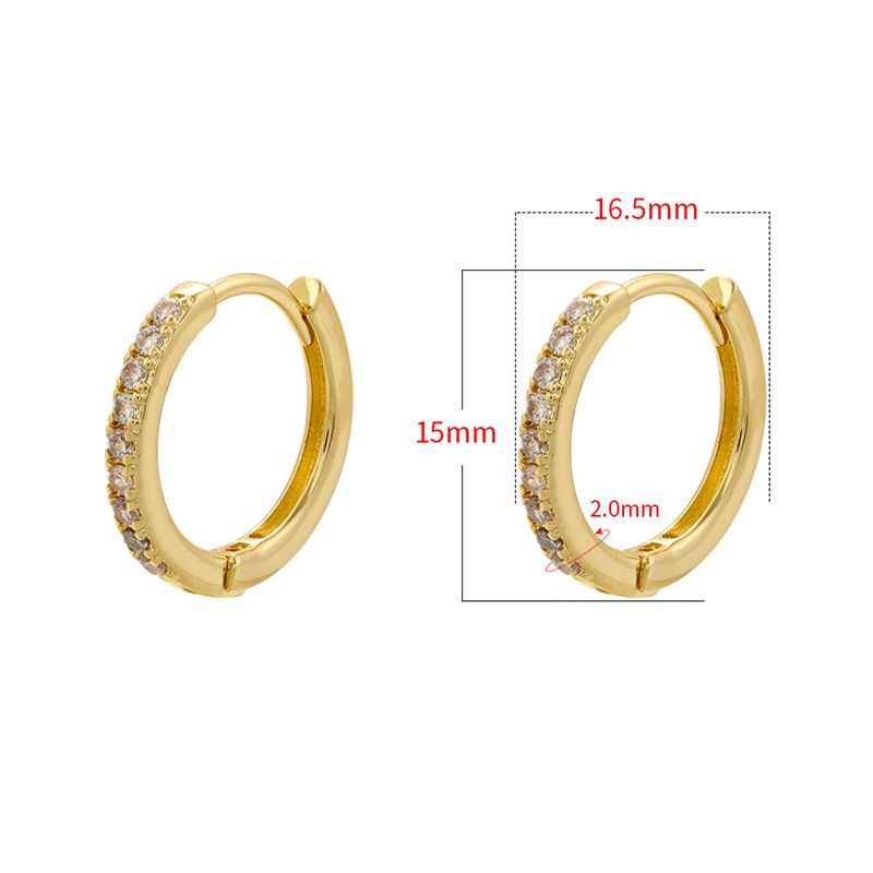 Fashion Gold 10mm 1 Pair Copper Inlaid Zirconium Round Earrings