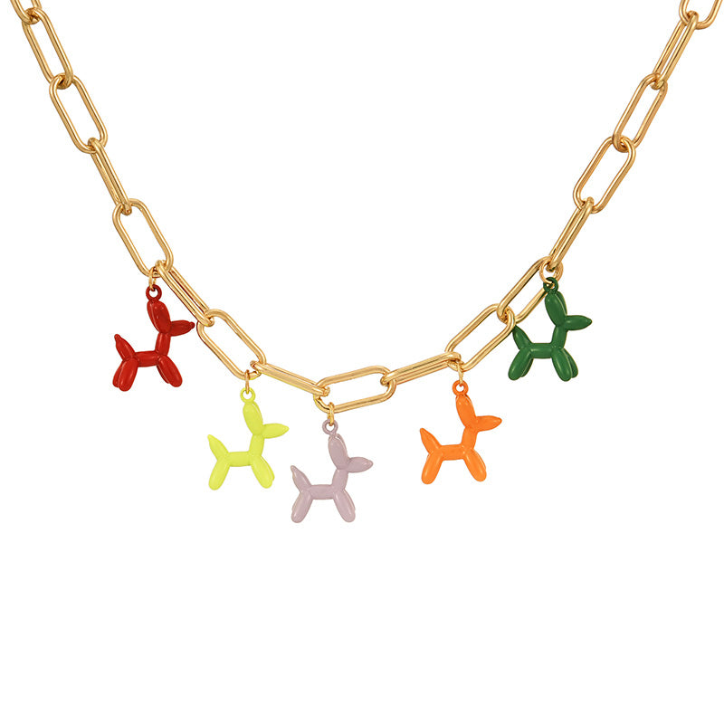 Fashion Color Copper Contrast Color Balloon Dog Pendant Necklace
