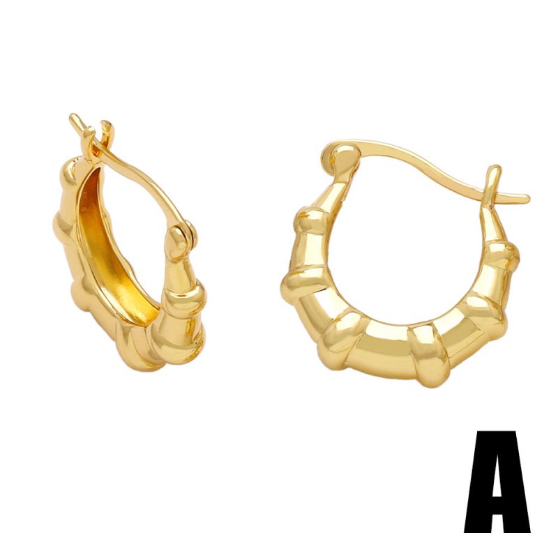 Fashion A Gold-plated Copper Geometric Bamboo Round Earrings